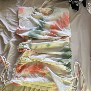 The Vintage Shop crew neck dress with shoulder pads & adjustable rouching detail